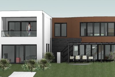 Entwurf Passivhaus mit zwei Wohnungen am Hang